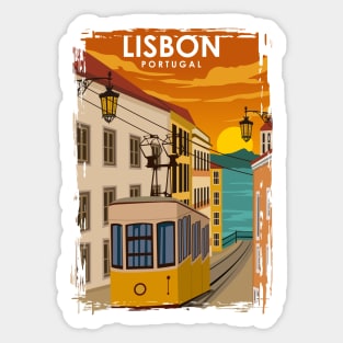 Lisbon Portugal Vintage Minimal Travel Poster Sticker